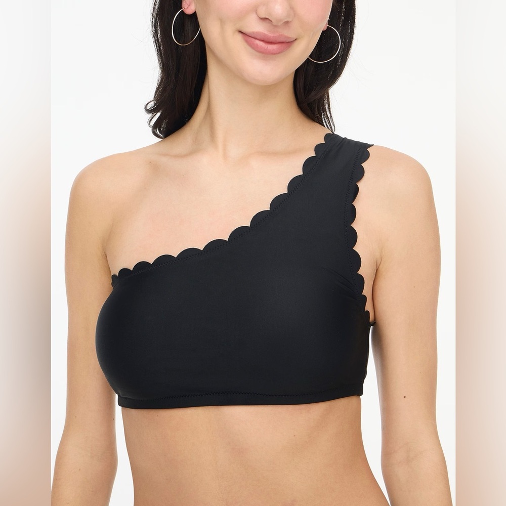 J.CREW Scalloped One Shoulder Bikini Top Small Black Feminine Beach Summer Retro